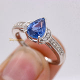 Vintage Natural Blue Sapphire Gemstone With Diamond 14k White Gold Ring