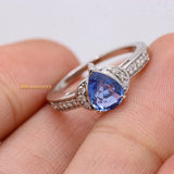 Vintage Natural Blue Sapphire Gemstone With Diamond 14k White Gold Ring