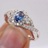 Stunning Natural Blue Sapphire Gemstone With Diamond 14k White Gold Ring