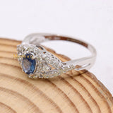 Stunning Natural Blue Sapphire Gemstone With Diamond 14k White Gold Ring