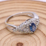 Stunning Natural Blue Sapphire Gemstone With Diamond 14k White Gold Ring