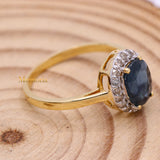 Natural Blue Sapphire Gemstone With Diamond 14k Yellow Gold Ring