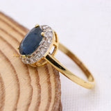 Natural Blue Sapphire Gemstone With Diamond 14k Yellow Gold Ring