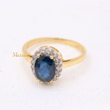 Natural Blue Sapphire Gemstone With Diamond 14k Yellow Gold Ring