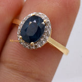 Natural Blue Sapphire Gemstone With Diamond 14k Yellow Gold Ring