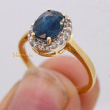 Natural Blue Sapphire Gemstone With Diamond 14k Yellow Gold Ring