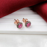 Natural Ruby & Diamond Halo Stud Earrings Rose Gold Plated Classic Gemstone Earrings