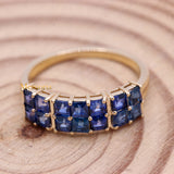 Handmade Natural Blue Sapphire Gemstone 14k Yellow Gold Band Ring