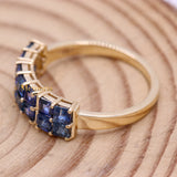 Handmade Natural Blue Sapphire Gemstone 14k Yellow Gold Band Ring