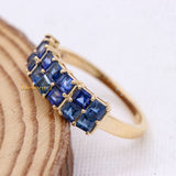 Handmade Natural Blue Sapphire Gemstone 14k Yellow Gold Band Ring