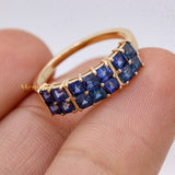 Handmade Natural Blue Sapphire Gemstone 14k Yellow Gold Band Ring