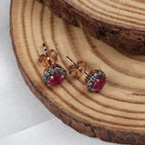 Natural Ruby & Diamond Halo Stud Earrings Rose Gold Plated Classic Gemstone Earrings