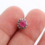 Natural Ruby & Diamond Halo Stud Earrings Rose Gold Plated Classic Gemstone Earrings