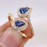 Natural Blue Sapphire Gemstone With Diamond 14k Yellow Gold Band Ring