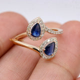 Natural Blue Sapphire Gemstone With Diamond 14k Yellow Gold Band Ring