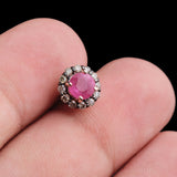 Natural Ruby & Diamond Halo Stud Earrings Rose Gold Plated Classic Gemstone Earrings