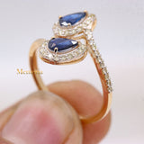 Bypass Natural Blue Sapphire Gemstone With Diamond 14k Yellow Gold Ring