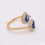 Bypass Natural Blue Sapphire Gemstone With Diamond 14k Yellow Gold Ring