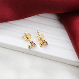 Three Natural Diamond Leaf Design Stud Earrings Gold Plated Elegant Sparkle Jewelry Gift