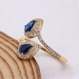 Bypass Natural Blue Sapphire Gemstone With Diamond 14k Yellow Gold Ring