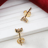 Three Natural Diamond Leaf Design Stud Earrings Gold Plated Elegant Sparkle Jewelry Gift