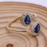 Natural Blue Sapphire Gemstone With Diamond 14k Yellow Gold Band Ring