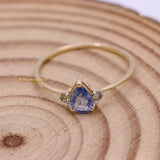 Natural Blue Sapphire Gemstone With Diamond 14k Yellow Gold Ring