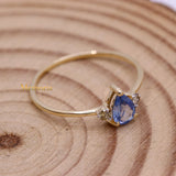 Natural Blue Sapphire Gemstone With Diamond 14k Yellow Gold Ring