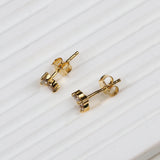 Three Natural Diamond Leaf Design Stud Earrings Gold Plated Elegant Sparkle Jewelry Gift