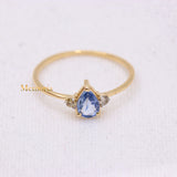 Natural Blue Sapphire Gemstone With Diamond 14k Yellow Gold Ring