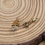 Three Natural Diamond Leaf Design Stud Earrings Gold Plated Elegant Sparkle Jewelry Gift