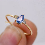 Natural Blue Sapphire Gemstone With Diamond 14k Yellow Gold Ring