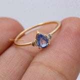 Natural Blue Sapphire Gemstone With Diamond 14k Yellow Gold Ring