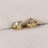 Three Natural Diamond Leaf Design Stud Earrings Gold Plated Elegant Sparkle Jewelry Gift