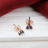Natural Blue Sapphire Cluster Stud Earrings Elegant Three-Stone Floral Design Jewelry