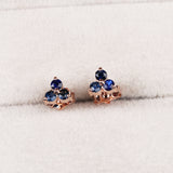 Natural Blue Sapphire Cluster Stud Earrings Elegant Three-Stone Floral Design Jewelry