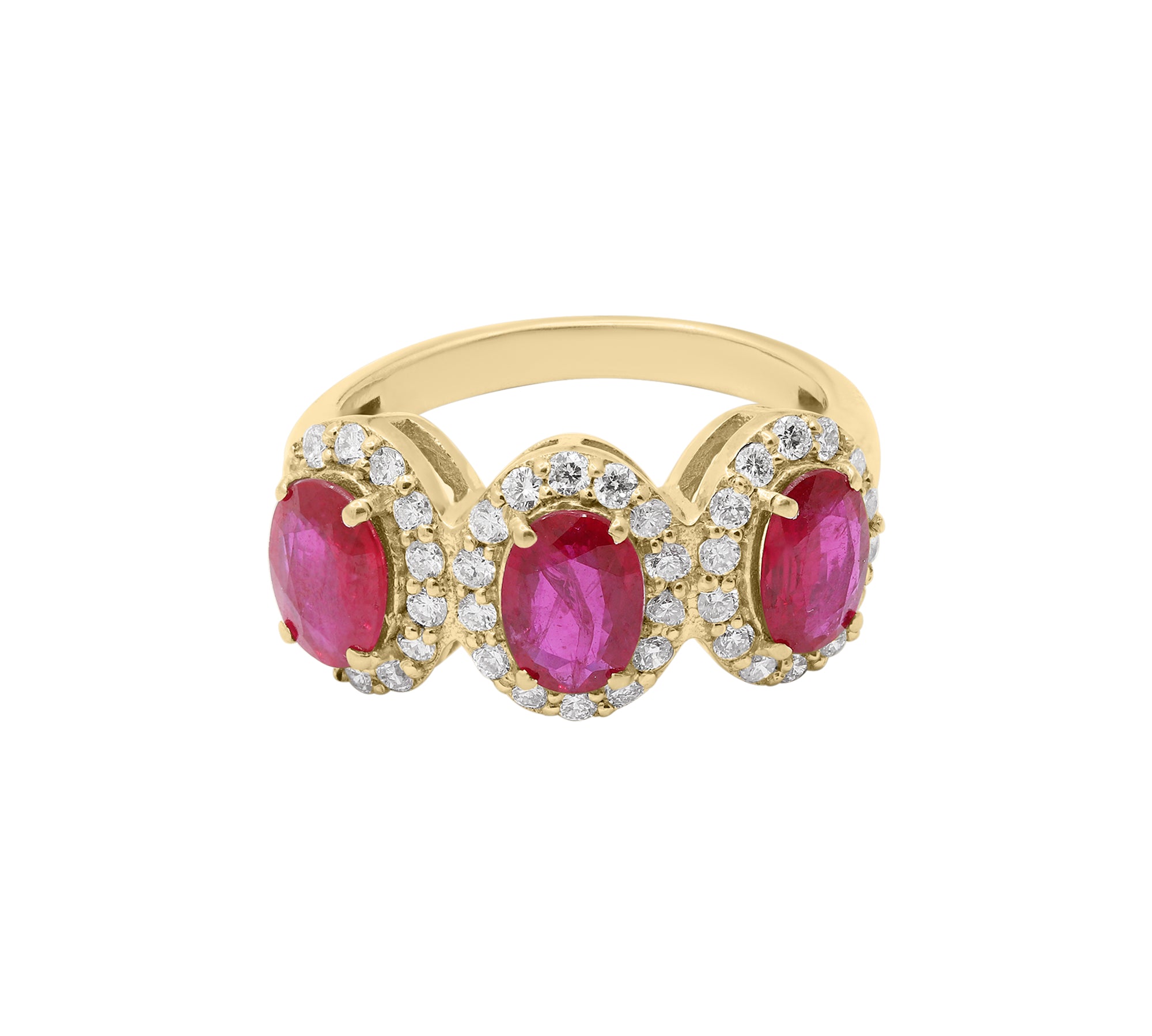 Natural Pink Sapphire Three Stone and Diamond 14k White Gold Ring For Women