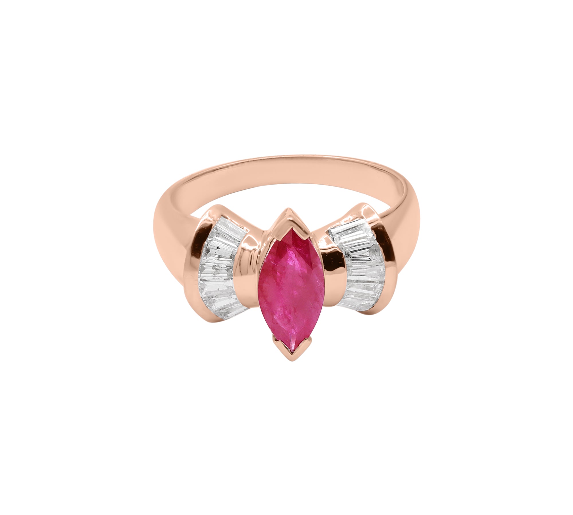 Designer Natural Ruby Marquise Cut Gemstone and Diamond 14k White Gold Handmade Ring For Women