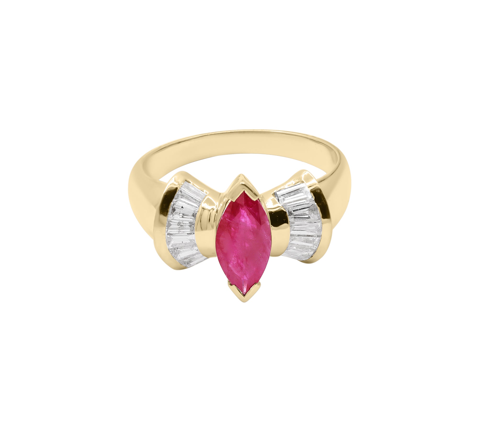 Designer Natural Ruby Marquise Cut Gemstone and Diamond 14k White Gold Handmade Ring For Women