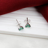925 Sterling Silver Emerald Cluster Stud Earrings Natural Three-Stone Gemstone Jewelry