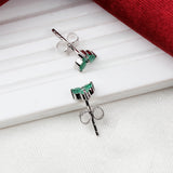 925 Sterling Silver Emerald Cluster Stud Earrings Natural Three-Stone Gemstone Jewelry