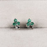 925 Sterling Silver Emerald Cluster Stud Earrings Natural Three-Stone Gemstone Jewelry