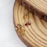 Gold Plated Ruby Stud Earrings Natural Dainty Three Stone Cluster Design