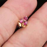 Gold Plated Ruby Stud Earrings Natural Dainty Three Stone Cluster Design
