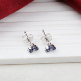925 Sterling Silver Blue Sapphire Stud Earrings Elegant Minimal Gemstone Ear Studs