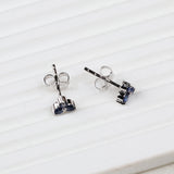 925 Sterling Silver Blue Sapphire Stud Earrings Elegant Minimal Gemstone Ear Studs
