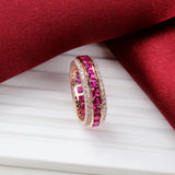 Ruby and CZ Statement Eternity Ring Handmade Rose Gold Plated Sparkling Ring