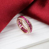 Ruby and CZ Statement Eternity Ring Handmade Rose Gold Plated Sparkling Ring