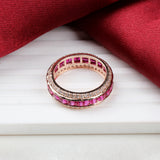 Ruby and CZ Statement Eternity Ring Handmade Rose Gold Plated Sparkling Ring