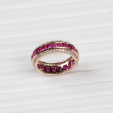 Ruby and CZ Statement Eternity Ring Handmade Rose Gold Plated Sparkling Ring